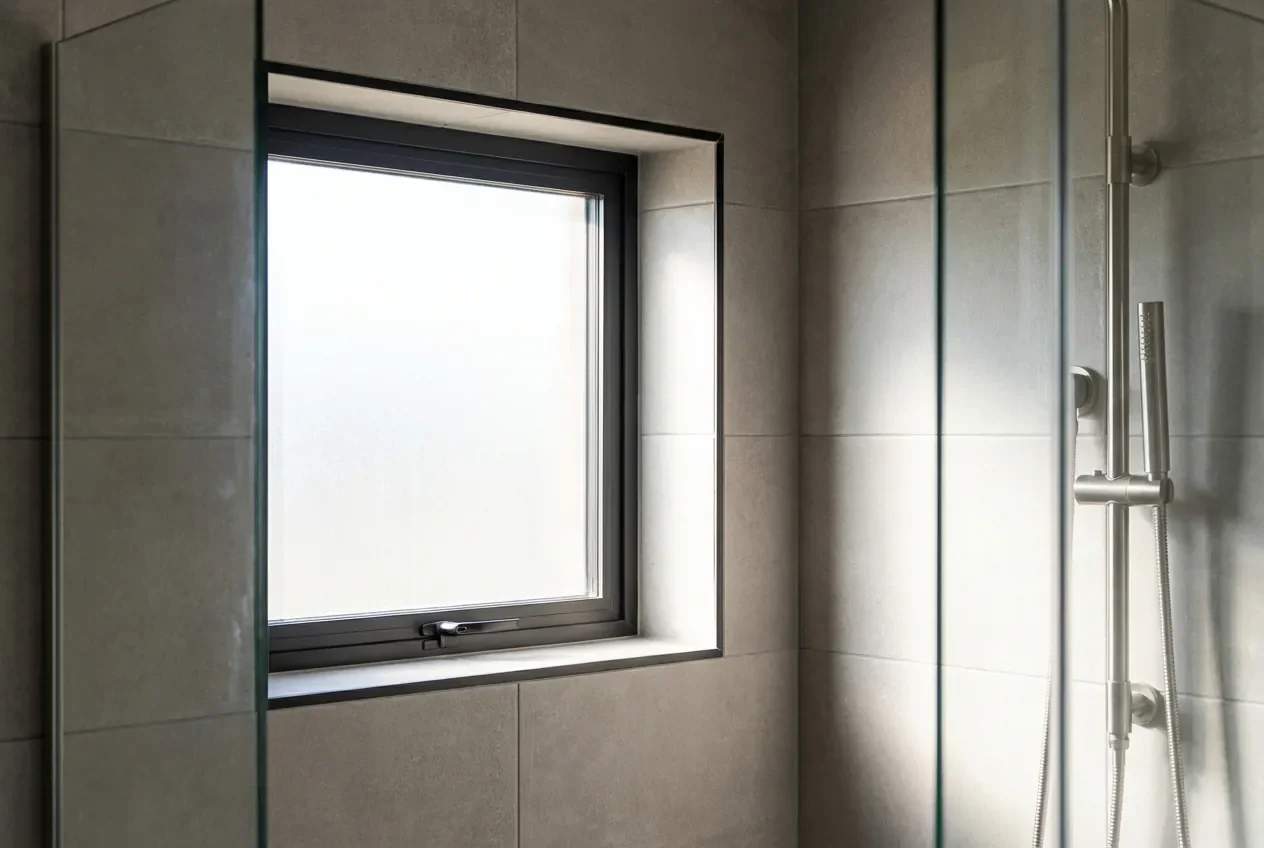 Fenêtre dans la douche : 7 règles pour réussir - Fenêtre de douche : le guide ultime anti-fuite - Fenêtre dans la douche : est-ce risqué ? Nos conseils Fenêtre de douche moderne parfaitement étanche